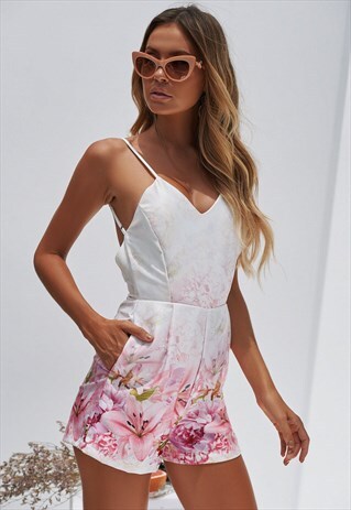 WHITE AND PINK FLORAL PRINT PLAYSUIT