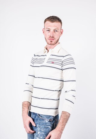LEVI'S VINTAGE 1990S WHITE STRIPED LONG-SLEEVE POLO SHIRT