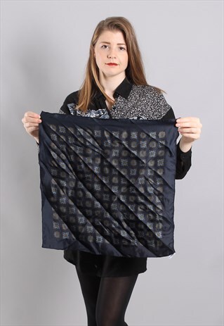 VINTAGE 80S SATIN SILK GEOMETRIC PATTERNED SCARF