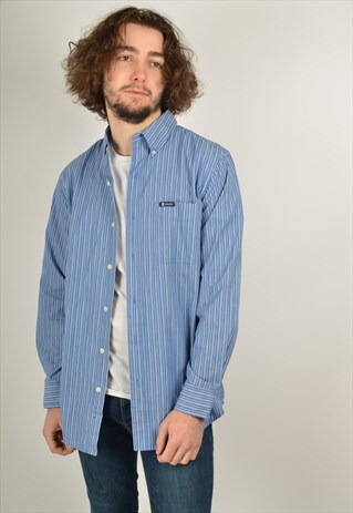 VINTAGE CHAPS RALPH LAUREN SHIRT STRIPED BLUE
