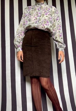 Vintage 80s brown suede leather pencil skirt, uk8/10