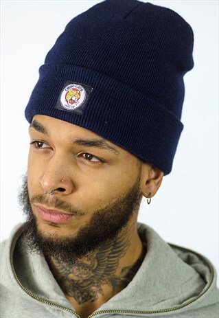 NAVY SPORTS BEANIE WITH CBYM TIGER WOVEN PATCH