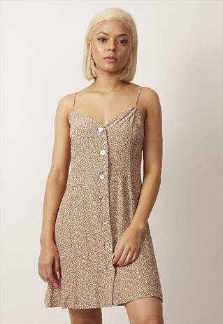 FLORAL MINI BEIGE 90'S COTON MINI SLIP DRESS