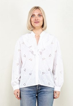 Vintage 80's Floral Lace Blouse in White