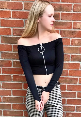 BLACK BARDOT CROP TOP