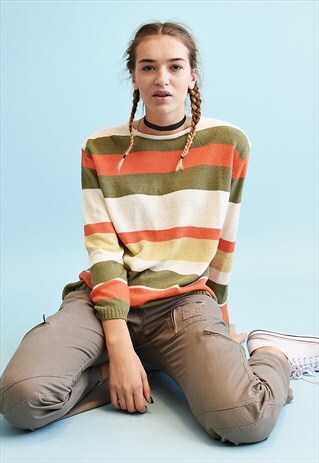 Y2K STRIPED PATTERN TEEN KNIT JUMPER