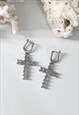 SILVER CLEAR GEM CROSS EARRINGS