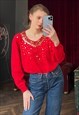 Red Angora Sweater with Embroidery