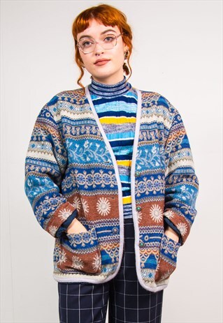 VINTAGE 70'S BLUE AZTEC WINTER PATTERN COAT JACKET