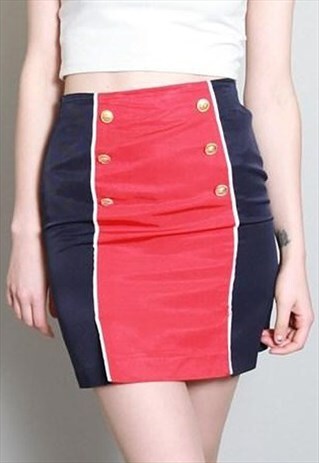 VINTAGE 1980'S RED, WHITE AND BLUE NAUTICAL MINI SKIRT