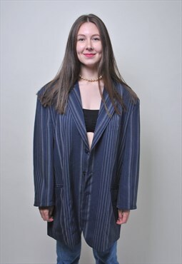 Vintage striped blazer, 90s oversized blue suit jacket
