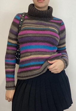 stripe knit roll neck jumper