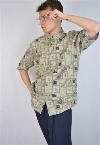 VINTAGE BROWN GRAPHIC FESTIVAL SHORT SLEEVE SHIRT