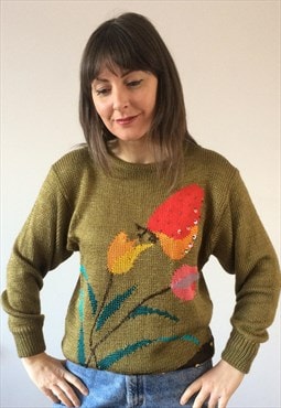 Vintage 80s Gold Knit Jumper 