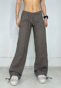 Vintage Y2k Linen Trousers Cargo Lightweight Summer Boho 90s