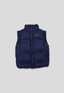 Vintage 00s Nike Embroidered Logo Puffer Gilet in Navy Blue