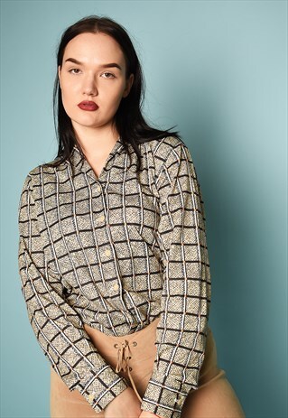 VINTAGE 70'S RETRO FESTIVAL MOD PRINT OVERSIZED SHIRT TOP