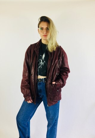 VINTAGE OVERSIZED MAROON LEATHER JACKET