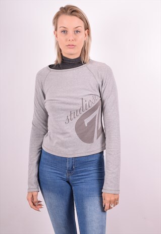 NIKE WOMENS VINTAGE TOP LONG SLEEVE SMALL GREY 90S
