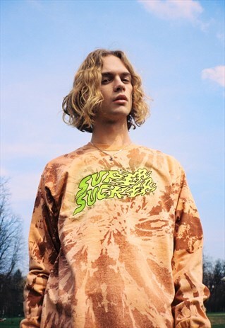 PERSONALISED EMBROIDERED ORANGE BLEACH TIE DYE LONGSLEEVE