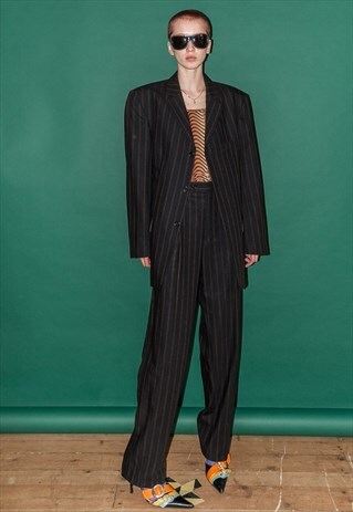 VINTAGE CLASSIC BLACK STRIPED SUIT / UNISEX
