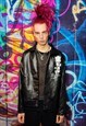 FAUX LEATHER VARSITY JACKET FLORAL GRUNGE BOMBER IN BLACK