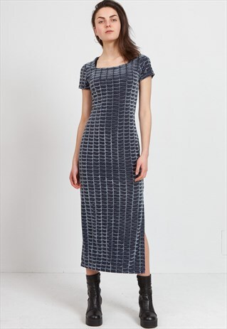 VINTAGE BLUE SHORT SLEEVE MAXI DRESS