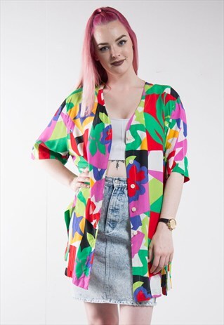 90'S BRIGHT PATTERNED OVERSIZE BLOUSE SHIRT