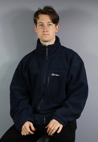 VINTAGE BERGHAUS POLARTEC ZIP FLEECE IN NAVY BLUE WITH ZIP P