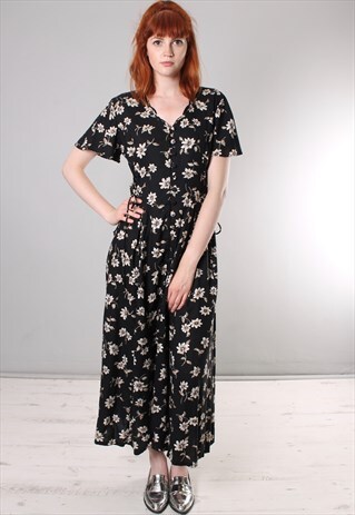 VINTAGE 90S FLORAL PATTERNED BUTTON MAXI DRESS