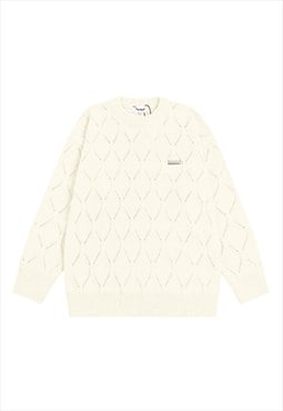 Geometric sweater diamond pattern jumper holed punk top