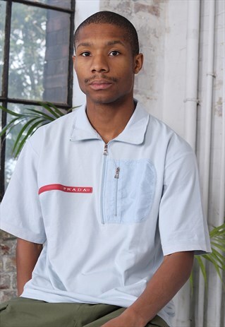 VINTAGE PRADA 1/4 POLO SHIRT WHITE RED