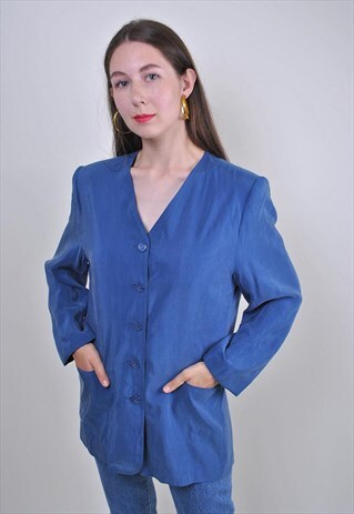 80S BLUE COCTAIL BUTTONS BLAZER, SIZE M
