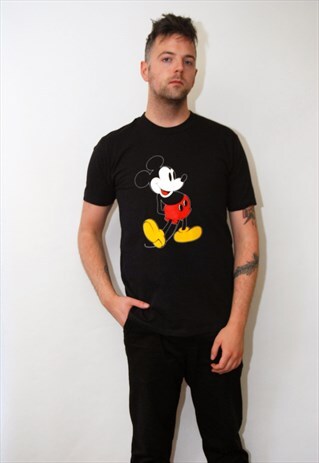 MICKEY MOUSE T-SHIRT (L) VINTAGE 80S WALT DISNEY BLACK TOP