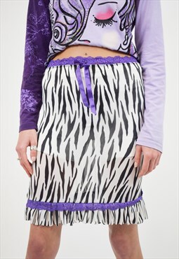 Vintage 2000s Mini Skirt in Zebra Print Mesh