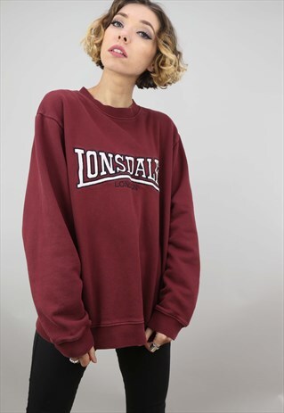VINTAGE 90S OVERSIZED RED LONSDALE SWEATER SWEATSHIRT