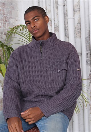 VINTAGE NAPAPIJRI LOGO 1/4 ZIP TEXTURED JUMPER GREY