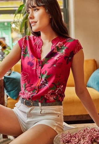 FUSHIA FLORAL SHIRT