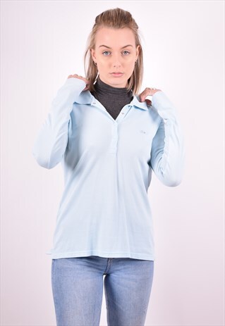 LACOSTE WOMENS VINTAGE POLO SHIRT LONG SLEEVE LARGE BLUE 90S