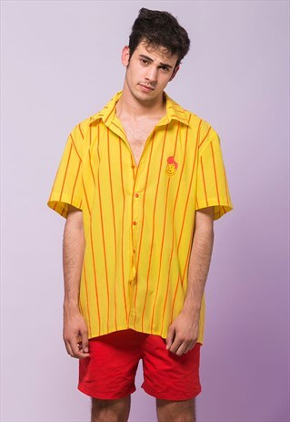 STRIPE YELLOW ORANGE BURGER UNIFORM STYLE SHIRT