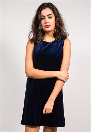 90'S VINTAGE NAVY BLUE VELVET MINI DRESS