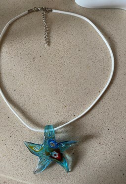 blue glass starfish pendant necklace