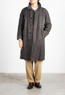 Men's Burberry Dark Grey Herringbone Checked Tweed Coat