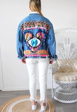 VINTAGE JEANS JACKET PRINTED ETHNIC