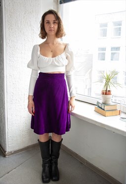 Vintage 70's Rare Purple Silk Velvet Midi A Line Skirt