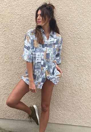 PATTERNED OVERSIZED RETRO VINTAGE UNISEX FESTIVAL SHIR