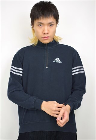 VINTAGE 90S ADIDAS ALMOST BLACK 3/4 ZIP SWEATSHIRT