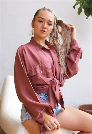 PINK PURE SILK OVERSIZED LONG SLEEVED SHIRT