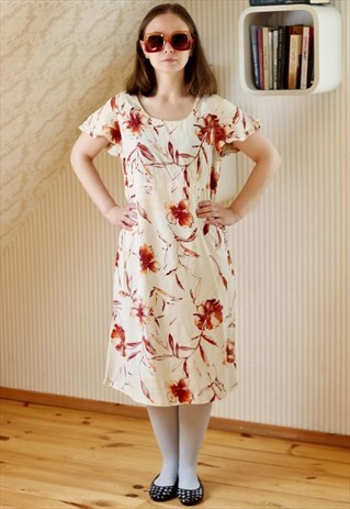 BEIGE DRESS WITH ORANGE FLOWERS