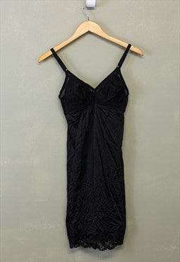 Vintage Y2K Slip Dress Black With Floral Lace Patterns  